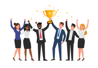 Team Success Celebrating Victory Achievement Teamwork Award Winning Business Triumph isolated on transparent background