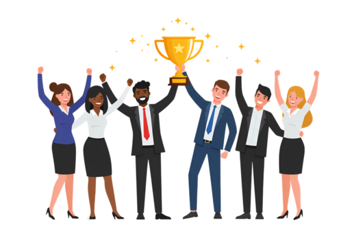 Team Success Celebrating Victory Achievement Teamwork Award Winning Business Triumph isolated on transparent background
