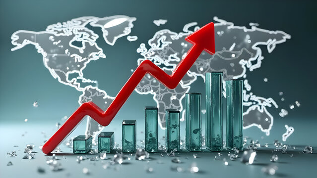 Falling Graph Shattering a Fragile Glass World Map - Powered by Adobe