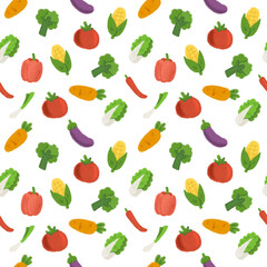 cute hand drawn oil pastel vegetable seamless pattern