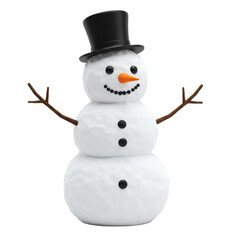 Festive white snowman with black hat and orange carrot nose for christmas design projects isolated on black background