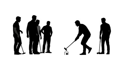 silhouette of men playing croquet perfect for websites articles and presentations on teamwork competition and outdoor recreation