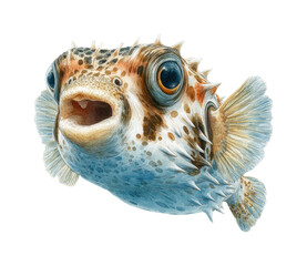 Obraz premium Playful pufferfish underwater portrait ocean aquatic, isolated on transparent background, png
