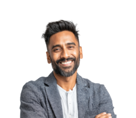 Professional smiling man portrait bright, isolated on transparent background, png