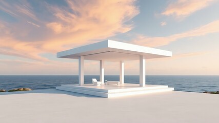 Fototapeta premium Luxury ocean view gazebo at sunset offers calming relaxation