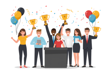 Celebrating Success A Diverse Team Achieves Victory isolated on transparent background