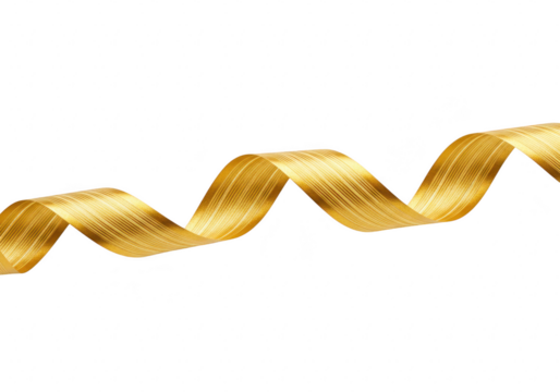 Shiny gold ribbon curled in a spiral isolated on transparent background