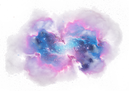 Colorful galaxy nebula with stars and cosmic dust in vibrant blue and pink isolated on transparent background