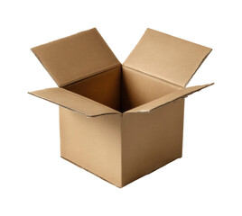 Unpacking cardboard box supplies home office product top view, isolated on transparent background, png