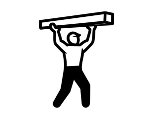 Monochrome icon of a man lifting a plank of wood.
