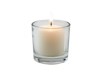 Burning candle in a glass holder isolated on transparent background