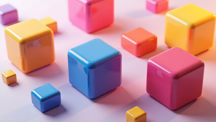 Obraz premium Abstract isometric cubes, colorful and glossy, dynamic lighting.