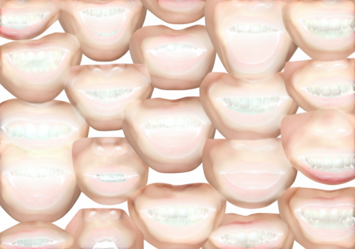 Close up pattern of healthy white human teeth and gums isolated on transparent background