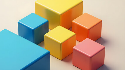 Obraz premium Abstract isometric cubes, colorful and glossy, dynamic lighting.