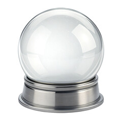 Clear glass snow globe with silver base isolated on transparent background
