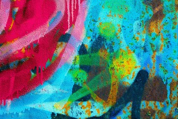 Vibrant graffiti texture in neon blue, pink, green. Urban 90s, Y2K style, street art vibe, colorful splashes. Reels, social media, cover, modern 90s, 2000s, Y2K creative banner, summer visuals.