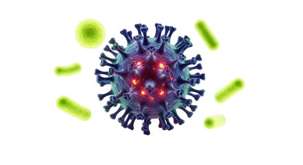 3d icon of virus and bacteria cell isolated on transparent background, representing disease, infection, and microscopic pathogens in a 3d render