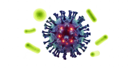 3d icon of virus and bacteria cell isolated on transparent background, representing disease, infection, and microscopic pathogens in a 3d render