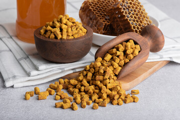 Bee bread healthy food supplement. Beekeeping products, bee bread, vitamin food supplement. Fresh bee pollen.