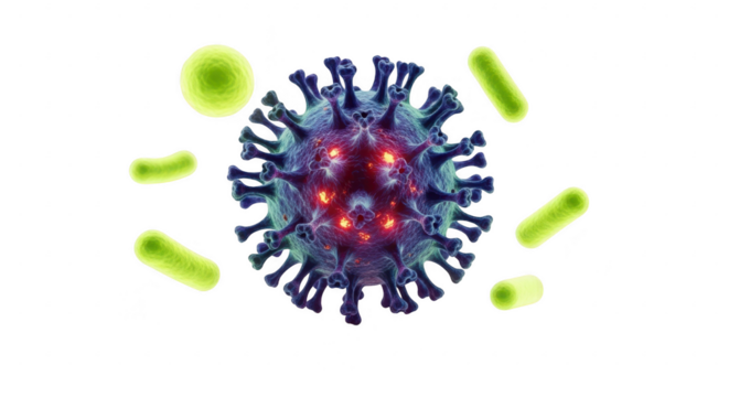 3d icon of virus and bacteria cell isolated on transparent background, representing disease, infection, and microscopic pathogens in a 3d render