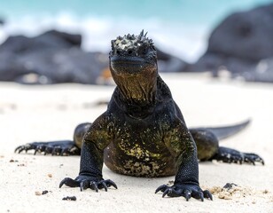 Close-up of marine iguana on beach