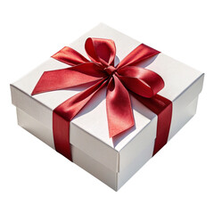 Fototapeta premium White gift box with red ribbon isolated on transparent background