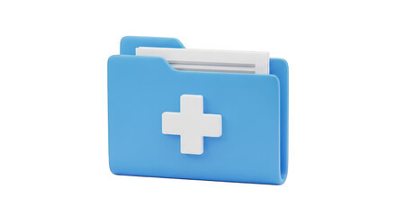 3d icon of a blue medical record folder containing patient health information, essential for healthcare management, isolated on transparent background