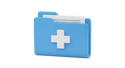3d icon of a blue medical record folder containing patient health information, essential for healthcare management, isolated on transparent background