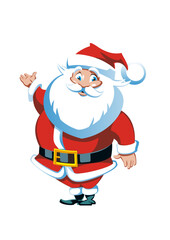 Happy Santa Claus (Father Christmas) with a big white beard and dressed in red and white