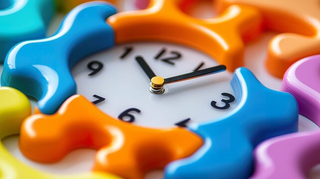 Alarm clock with a playful, irregular shape Detail of the quirky outline, smooth plastic, bright color, soft edge