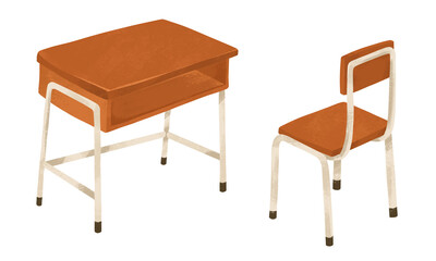 Hand drawn illustration set of school classroom desk