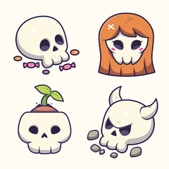 Cute Halloween Skull Vector Cartoon Spooky Illustration