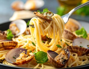 Close-up of pasta with clams (1)
