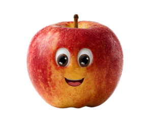 Cartoon smiling apple face transparent background