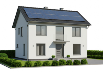 Modern house with solar panels isolated on transparent background