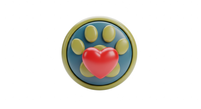 3d icon of a cute paw print with a heart isolated on transparent background, a symbol of pet love and friendship, perfect for animalthemed designs