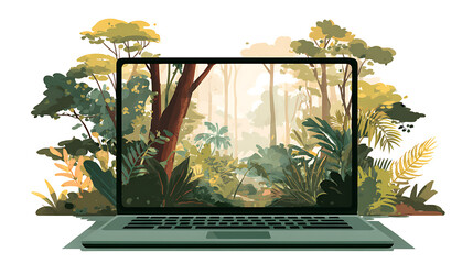 An open laptop displaying an animated tutorial for a jungle survival (1)