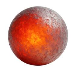 Fototapeta premium A fiery red planet, hot lava star, Red Hot Iron with a textured, rocky surface and glowing molten core, Isolated on Transparent and White Background