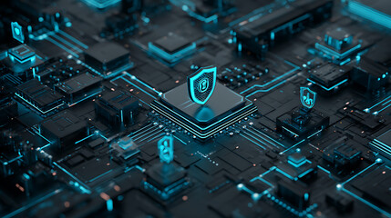 Futuristic AI cybersecurity system defending against threats (2)