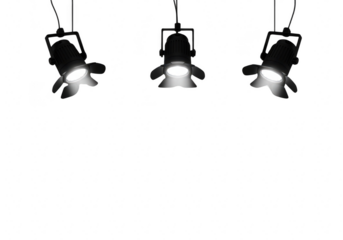 Three spotlights shining isolated on transparent background