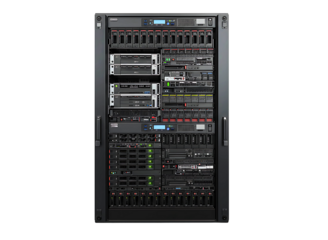 Modern data center server rack unit isolated on transparent background