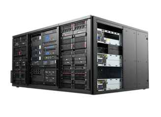 Modern data center server rack unit isolated on transparent background