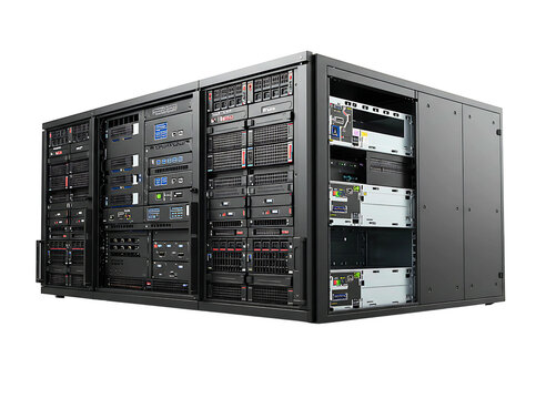 Modern data center server rack unit isolated on transparent background - Powered by Adobe