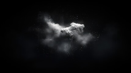Abstract white powder explosion on black background adding mystery and dramatic effect