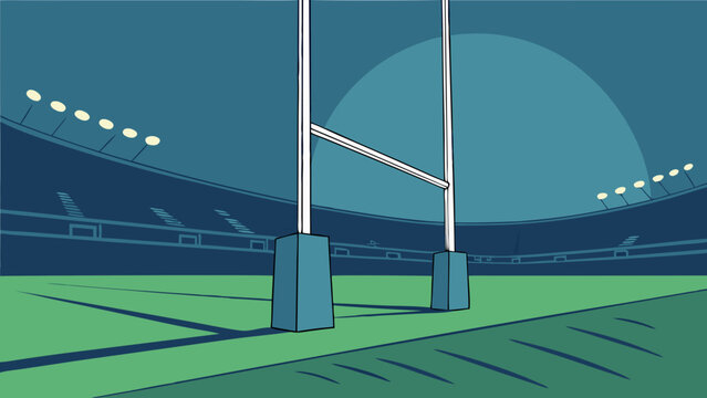Rugby Goalposts at Night in a Stadium. - Powered by Adobe