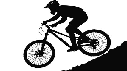 Obraz premium Silhouette of Mountain Biker Ascending a Hill.