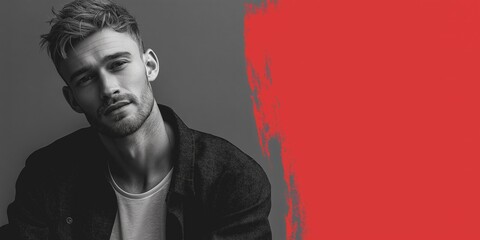 Monochrome casual portrait with red accent
