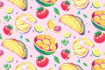 Flat Hand Drawn Delicious Street Food from Latin American Countries Pattern