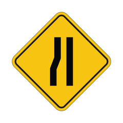 Caution Sign Indicating Merging Traffic Lanes Ahead on Roadway