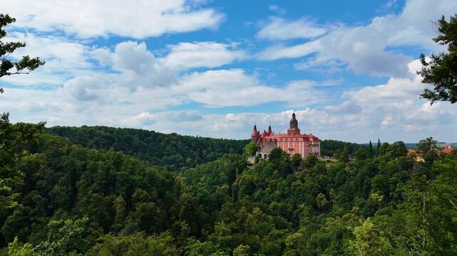 Ksiaz Castle drone arrival beautiful view nature forest Walbrzych Poland